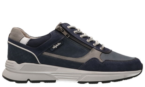 Australian Footwear Connery Leather Trainer Blue/Grey 'K' Width